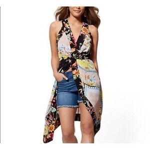 NY & Co Floral Hi Low Tunic Top Medium Boho Summer Beach Hippie Layering NWT